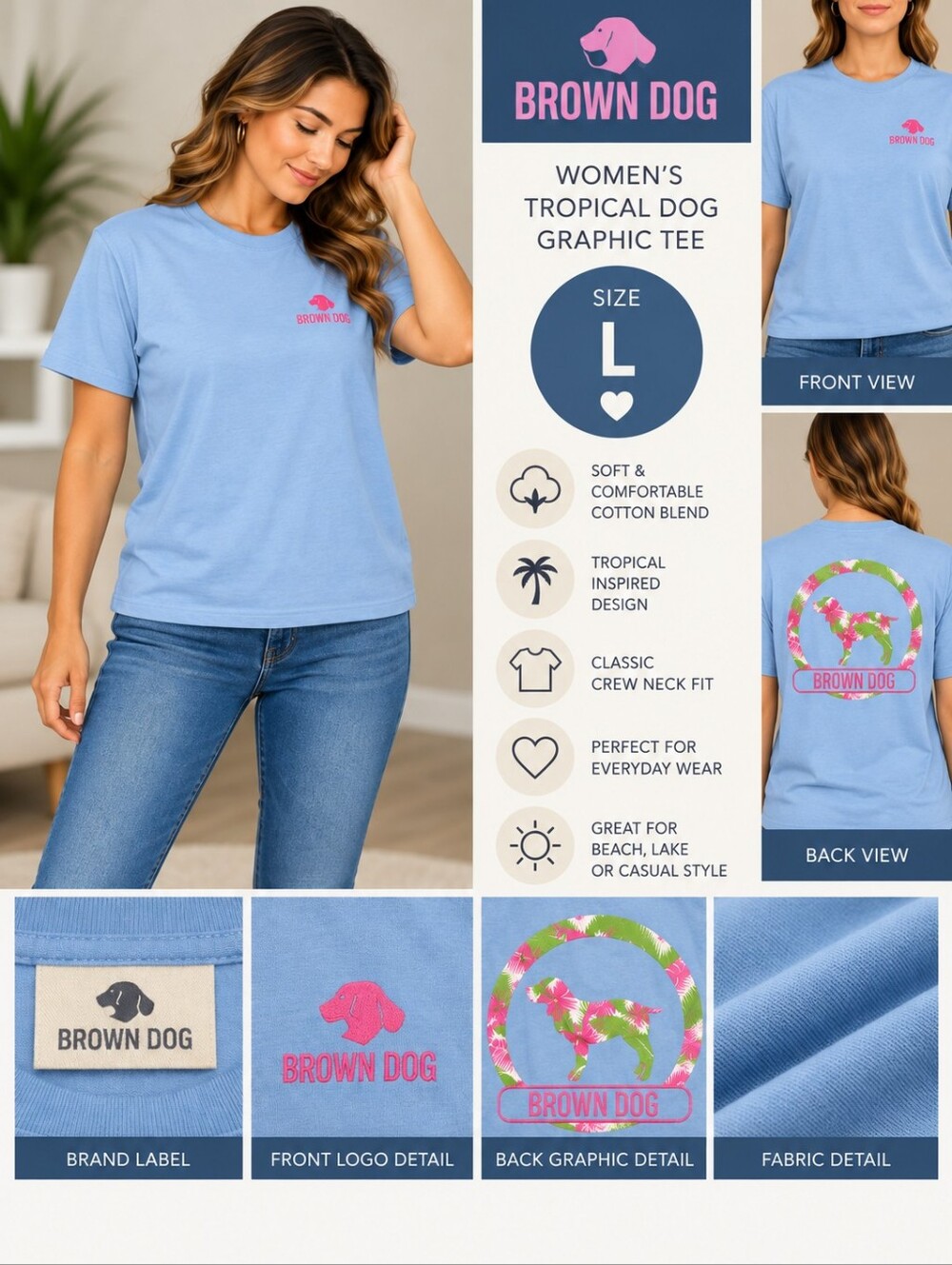 Brown dog Women's large blue tropical dog shirt #31